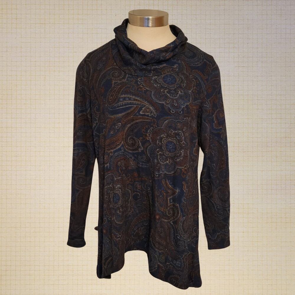 Paisley Print Long Sleeve Cowl Neck Tunic Grace The Perfect Fit Blue S